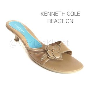 Leather Flower Slide-On Sandal EUC